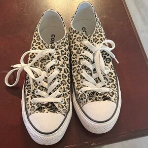 Converse Leopard Print Athletic Shoes - Black and Tan